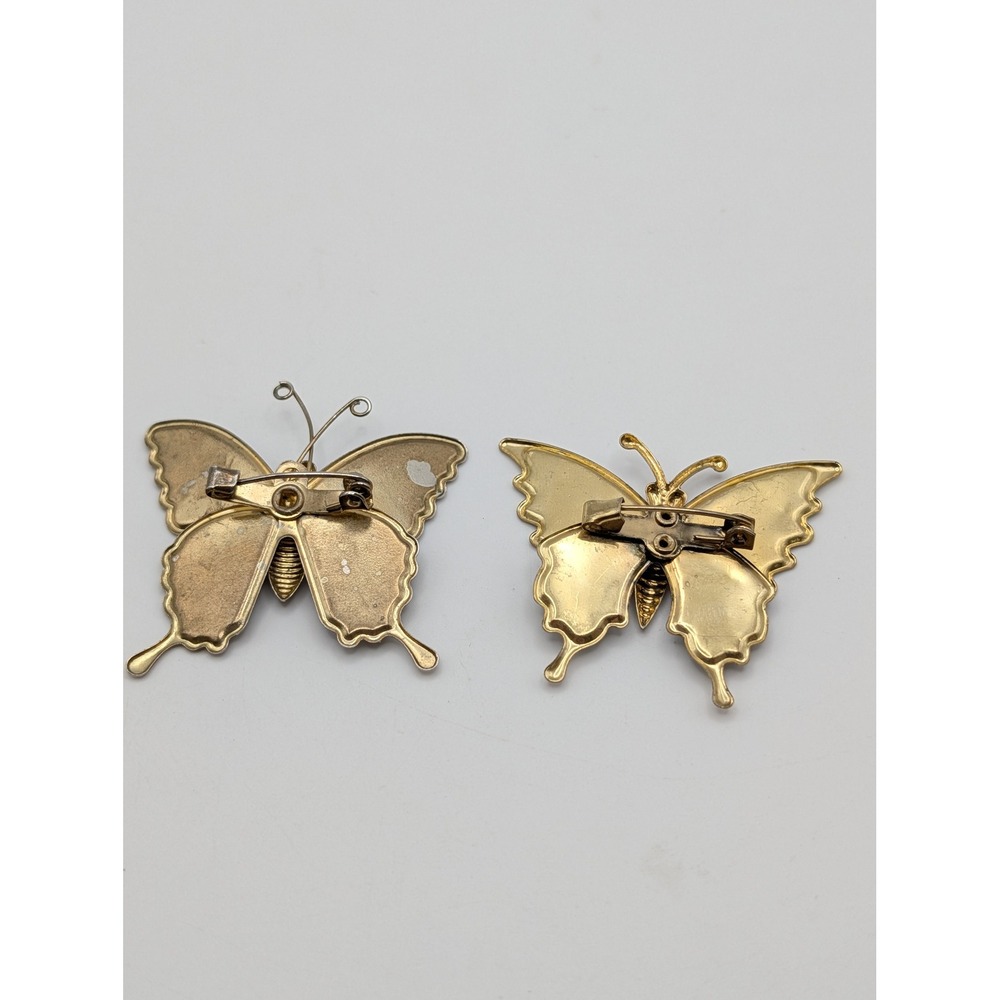 Vintage Foil Glitter Butterfly Brooch Lot 2 Gold Tone Jelly Belly Pin Set - Picture 5 of 11